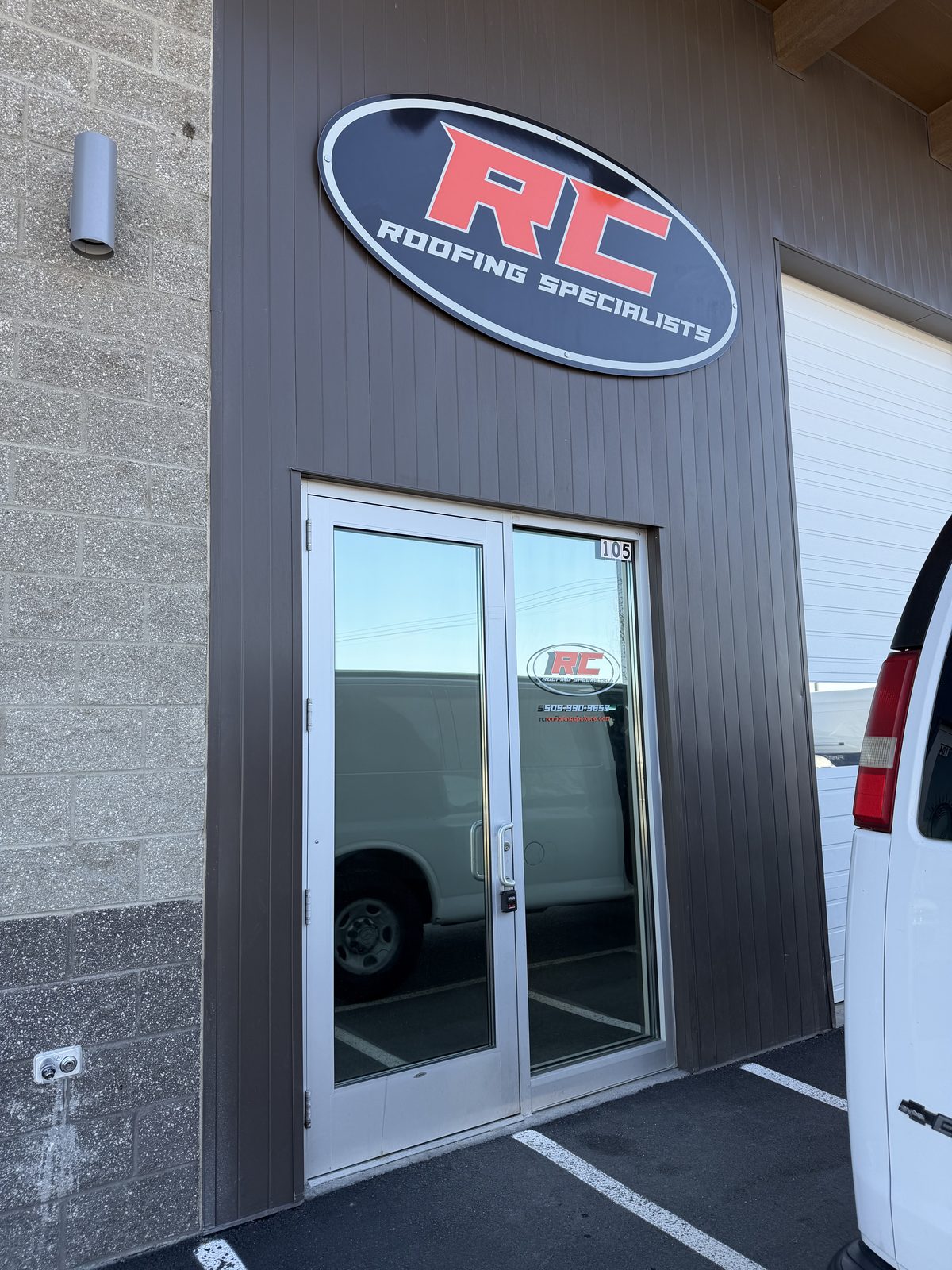 RC Roofing Specialists warehouse entrance in Liberty Lake WA